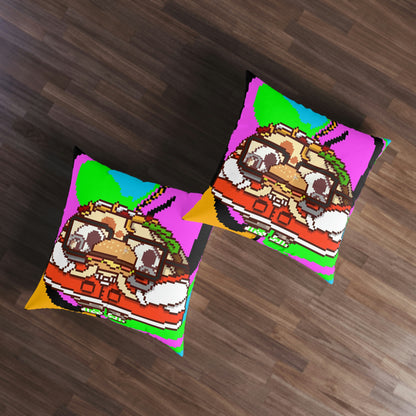 Burger Cooked Hungry Taco Tufted Floor Pillow, Square