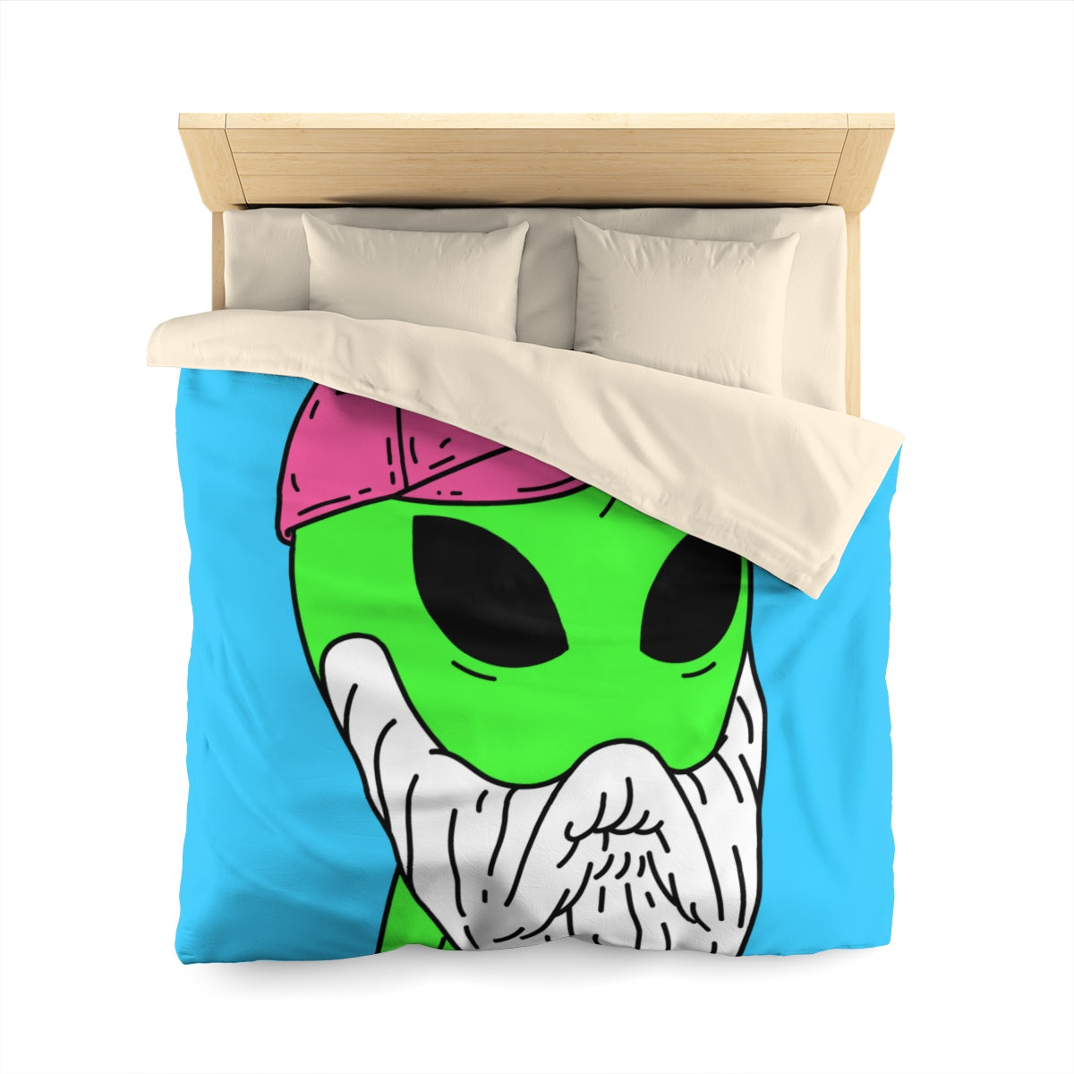 Bearded Green Visitor Pink Alien Hat Cartoon Comic Microfiber Duvet Cover