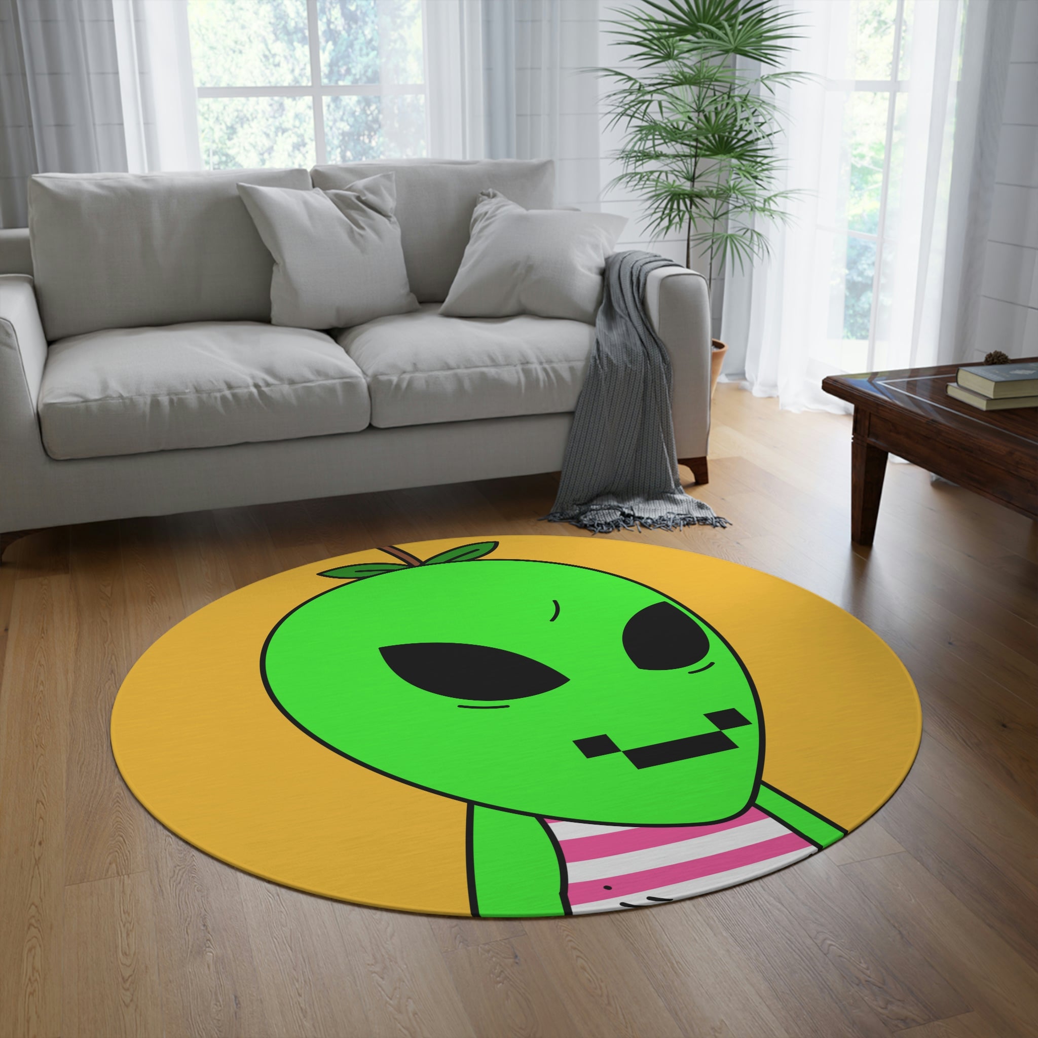 Green Visitor Alien Large Face 2024 Red V Hat Round Rug