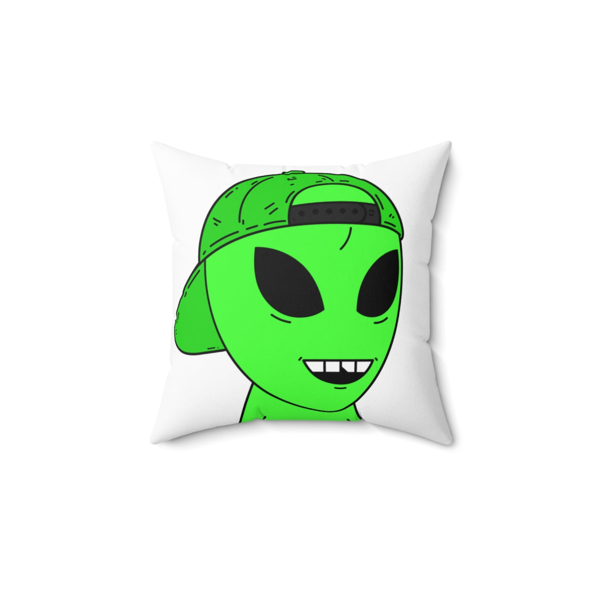 The Green Alien Visitor with Hat Spun Polyester Square Pillow