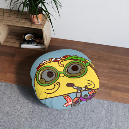 Bike Ride Scooter Taco Tufted Floor Pillow, Round