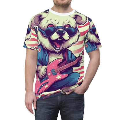 Rock and Roll Independence: Patriotism Patriotic Bear's Guitar Unisex Cut & Sew Tee (AOP)