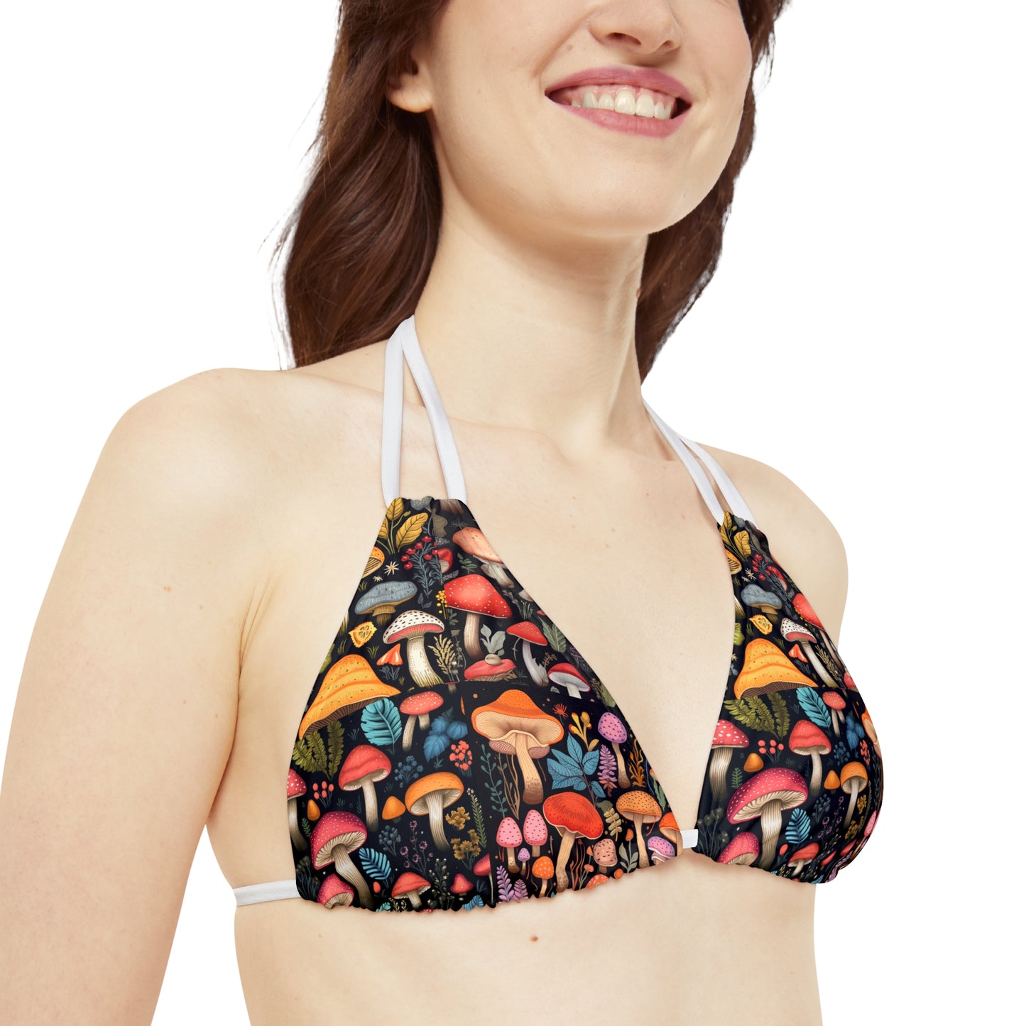 Fairy-Tale Fungi: Whimsical Assorted Mushroom Pattern Design Strappy Bikini Set (AOP)