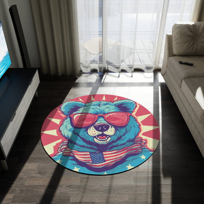 4th of July Festive Fun: Cute Patriotic Bear Graphic USA Style Round Rug