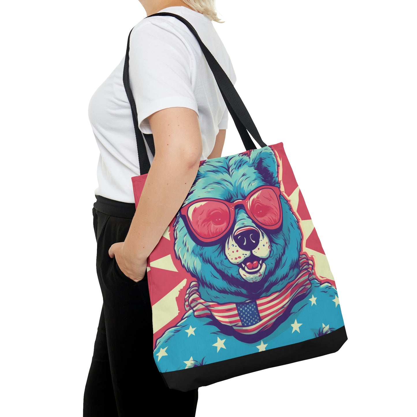 4th of July Festive Fun: Cute Patriotic Bear Graphic USA Style Tote Bag (AOP)