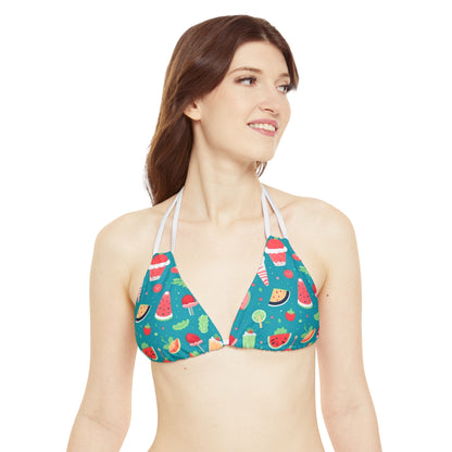 Quirky Summer Food Watermelon Ice Cream Cocktail Pattern Strappy Bikini Set (AOP)