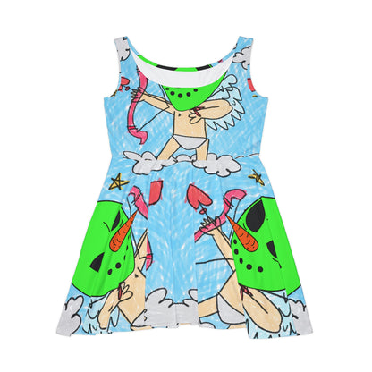 Valentine Alien Heart Love Veggie Visi Vegetable Visitor Women's Skater Dress