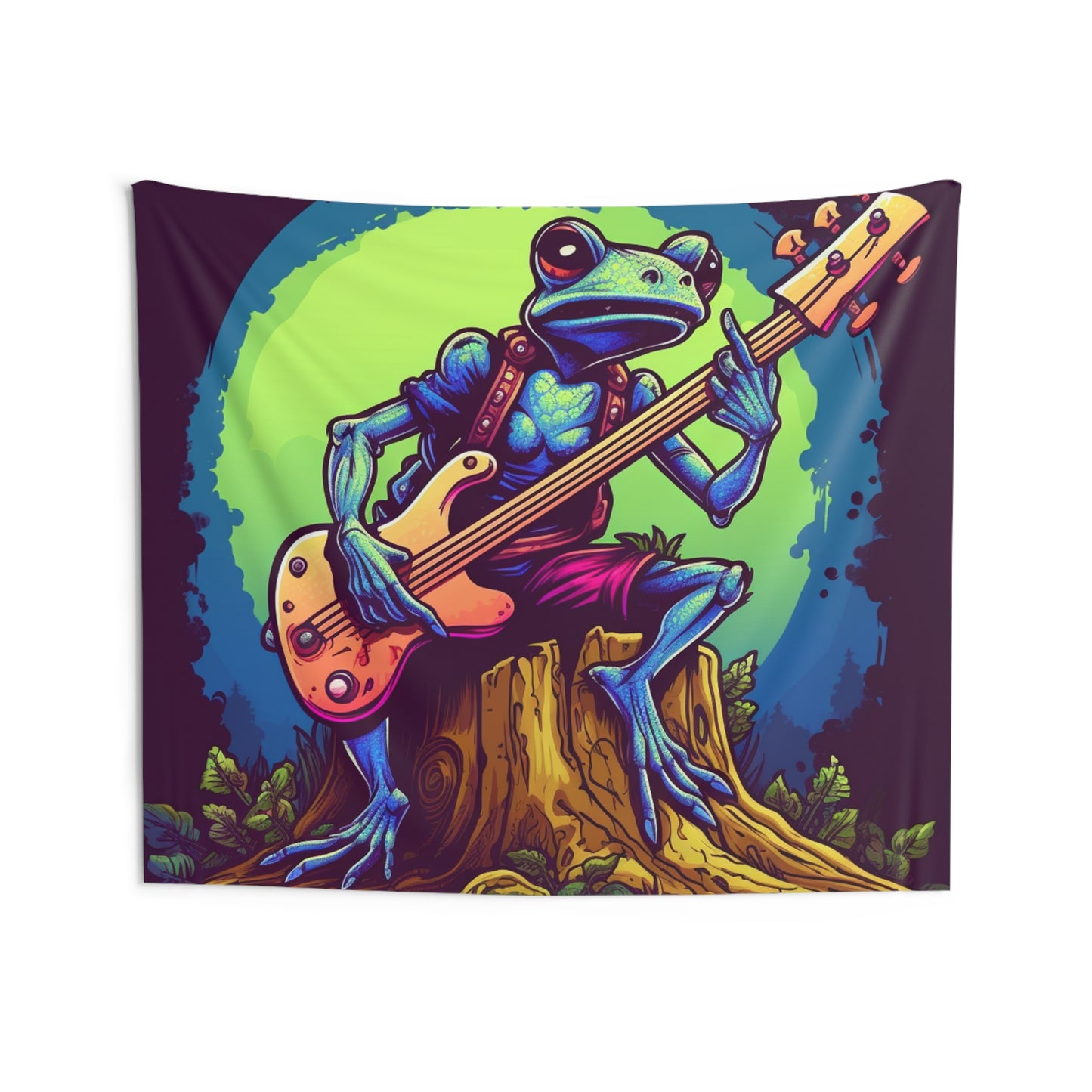 Frog Log Retro Graphic Trippy Musician Instrument Guitar Player Indoor Wall Tapestries