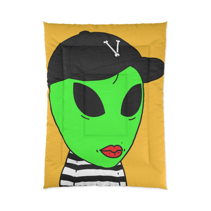 Black Striped Shirt Visitor Green Alien Black Cap V Bed Comforter