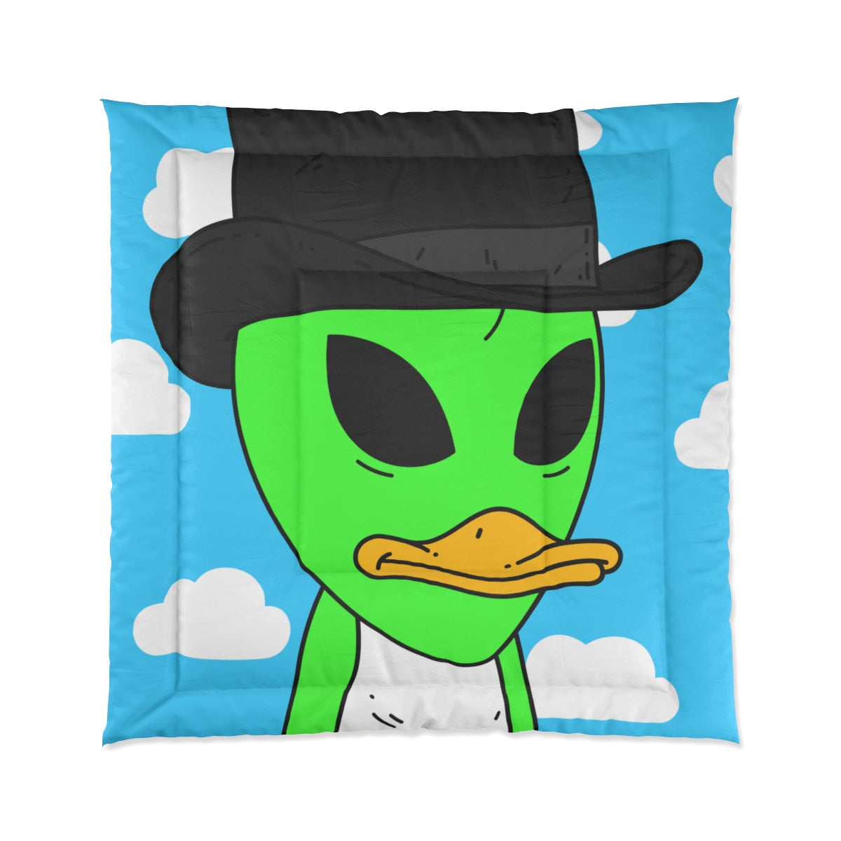 The Visitors Green Alien Duck Black Top Hat Bed Comforter