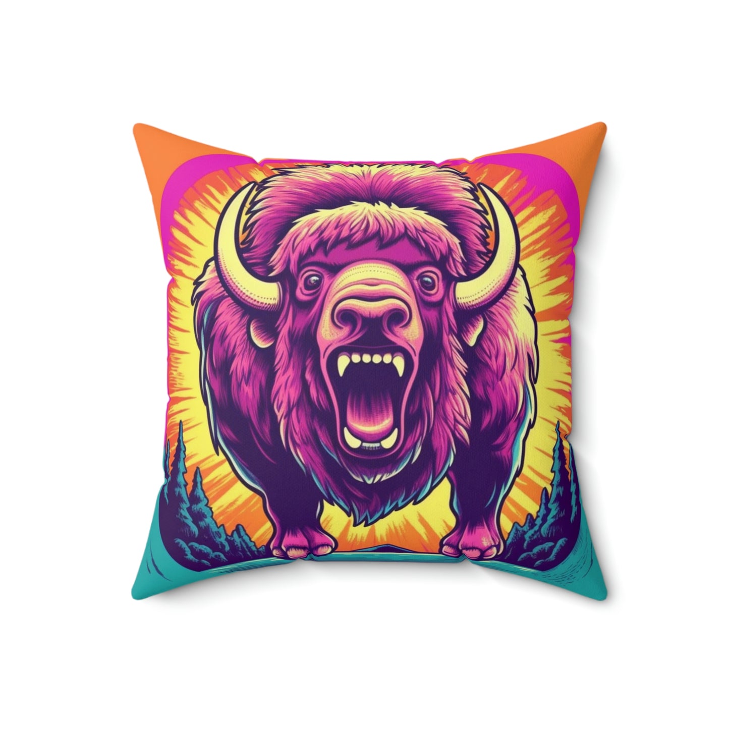 Almohada cuadrada de poliéster hilado estilo Buffalo American Bison Graphic USA 