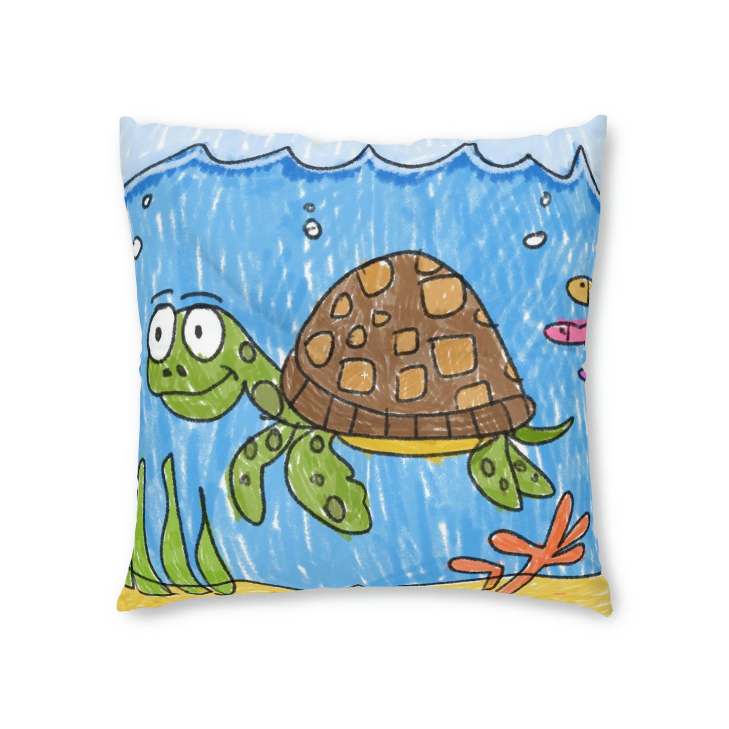 Almohada de suelo con diseño de tortuga marina, playa, arena y océano, cuadrada 