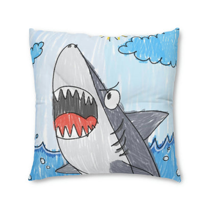 Shark Jaw Teeth Attack Ocean Sea Creature Tufted Floor Pillow, Square