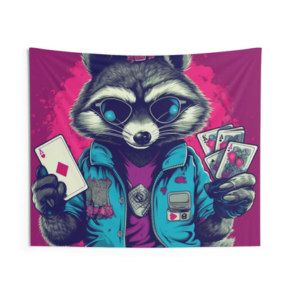 Raccoon Poker Card Player Furry Champion Indoor Wall Tapestries