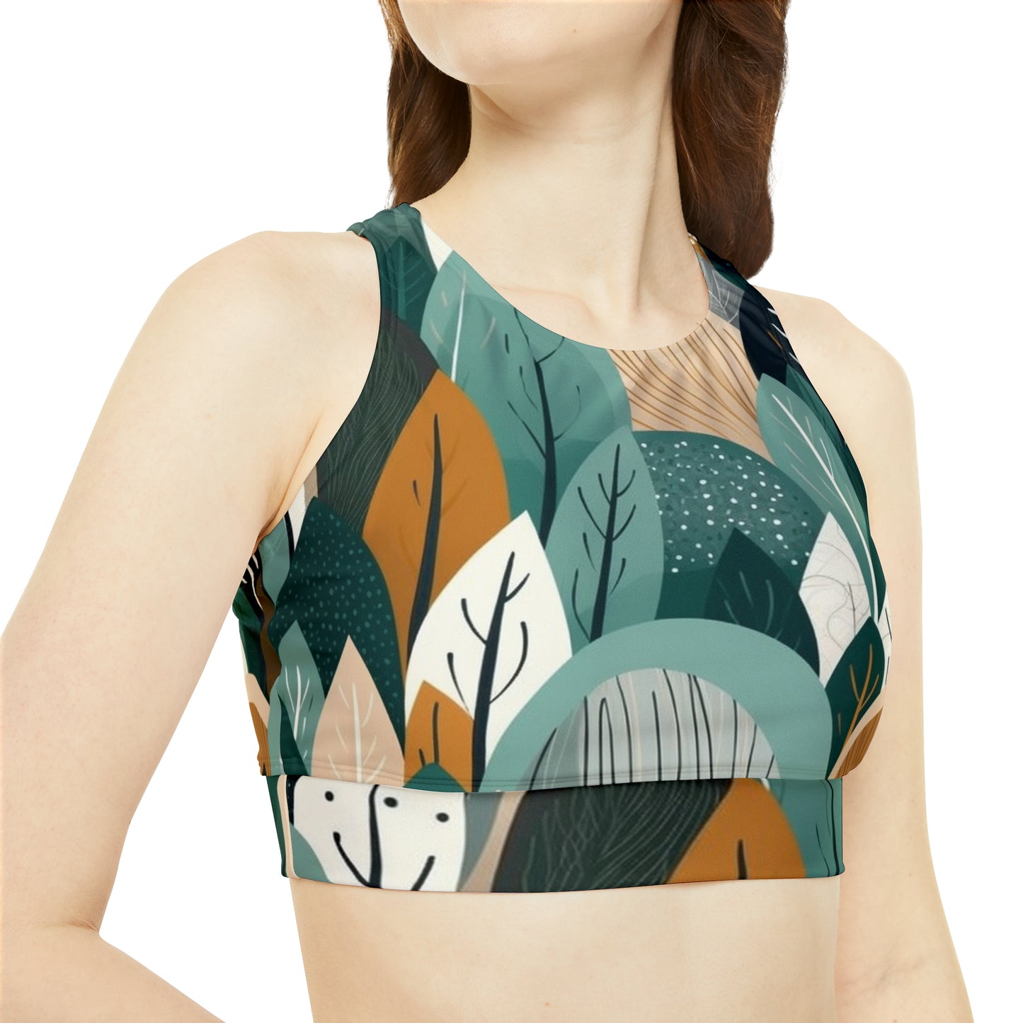 Sustainable Earth Tones Leaves Natural Shapes Pattern Sporty Bikini Set (AOP)