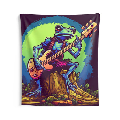 Frog Log Retro Graphic Trippy Musician Instrument Guitar Player Indoor Wall Tapestries