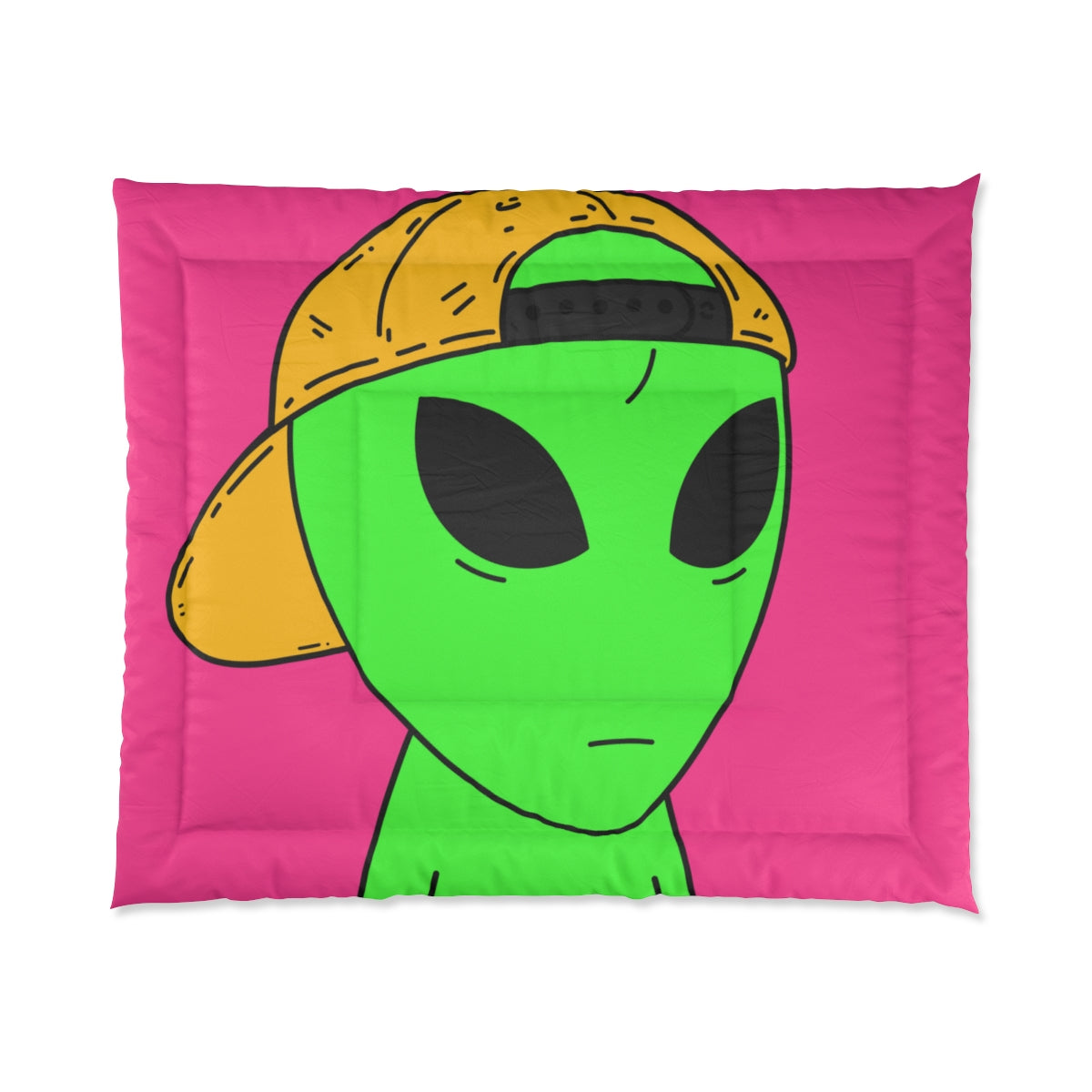 Green Alien Yellow Hat Visitor Bed Comforter