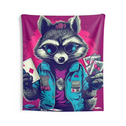 Raccoon Poker Card Player Furry Champion Indoor Wall Tapestries