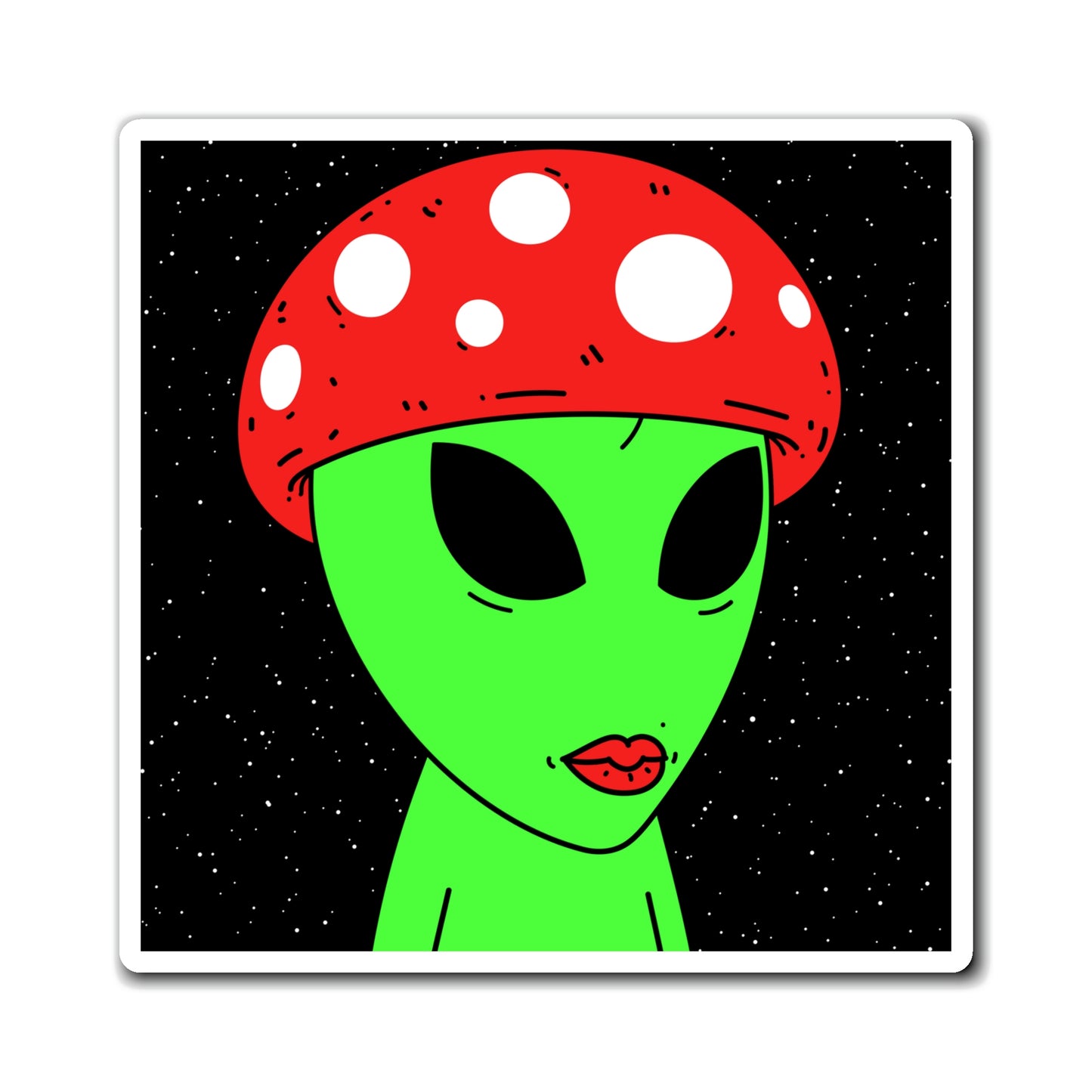 Mushroom Head Green Alien Visitor w/ Red Lips Magnets