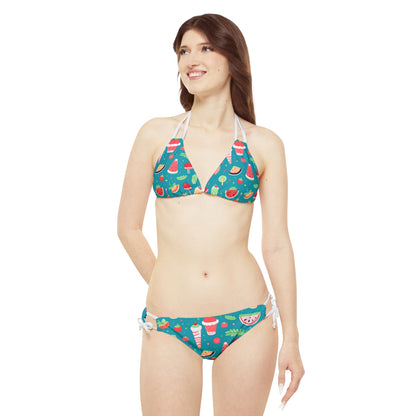 Quirky Summer Food Watermelon Ice Cream Cocktail Pattern Strappy Bikini Set (AOP)