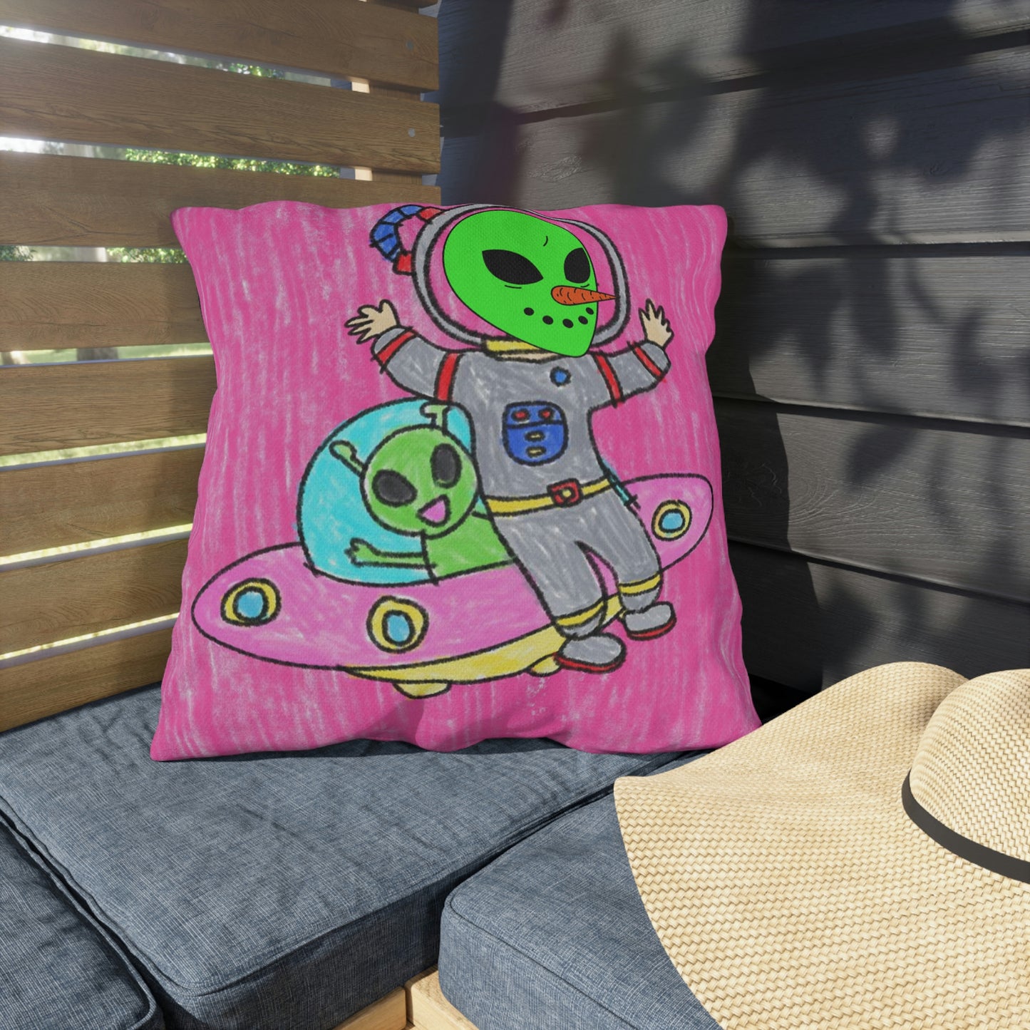 Veggie Visi Alien Vegetable Visitor UFO Outdoor Pillows