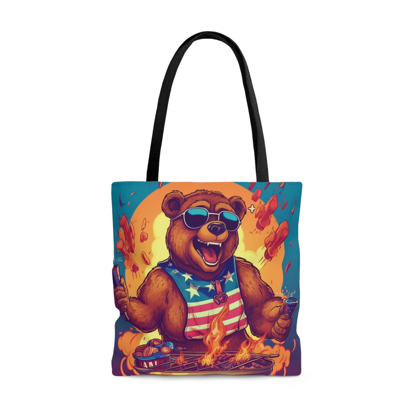 Grill Like a Patriot: Celebrate 4th of July with Patriotic Bear's Culinary Chef Tote Bag (AOP)