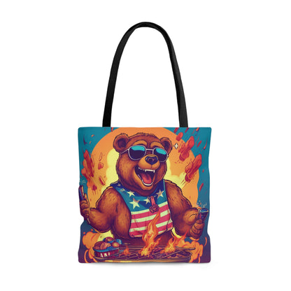 Grill Like a Patriot: Celebrate 4th of July with Patriotic Bear's Culinary Chef Tote Bag (AOP)