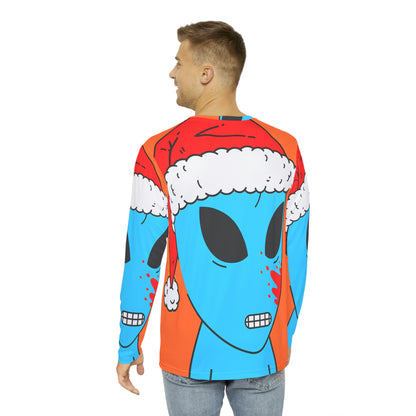 Santa Hat Alien Christmas Season Blue Blood Visitor Men's Long Sleeve AOP Shirt