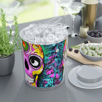 Trippy psychedelic Skull Skeleton Head Face Ice Bucket with Tongs