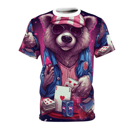 Patriotic Bear Playing Poker: A Winning Hand 独立記念日のお祝いユニセックス カットソー Tシャツ (AOP)