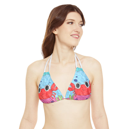 Conjunto de bikini con tiras Sea Lovers y estampado de cangrejo de langosta (AOP)