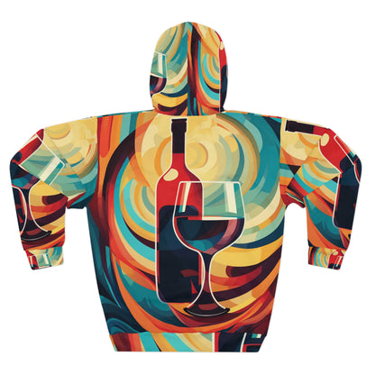 Wine Lover Abstract - Sudadera con capucha unisex con diseño de botella y vidrio (AOP)