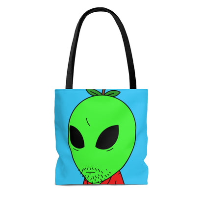 Green Apple Head Alien Camisa con cuello rojo sin afeitar Visitante AOP Bolsa de tela 