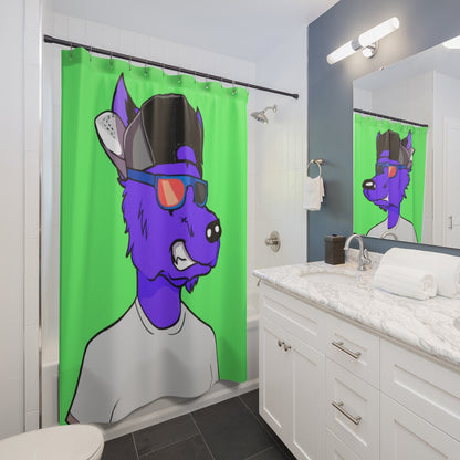 Cyborg Wolf Purple Fur Sunglasses Shades Cool Hat White Tshirt Shower Curtains