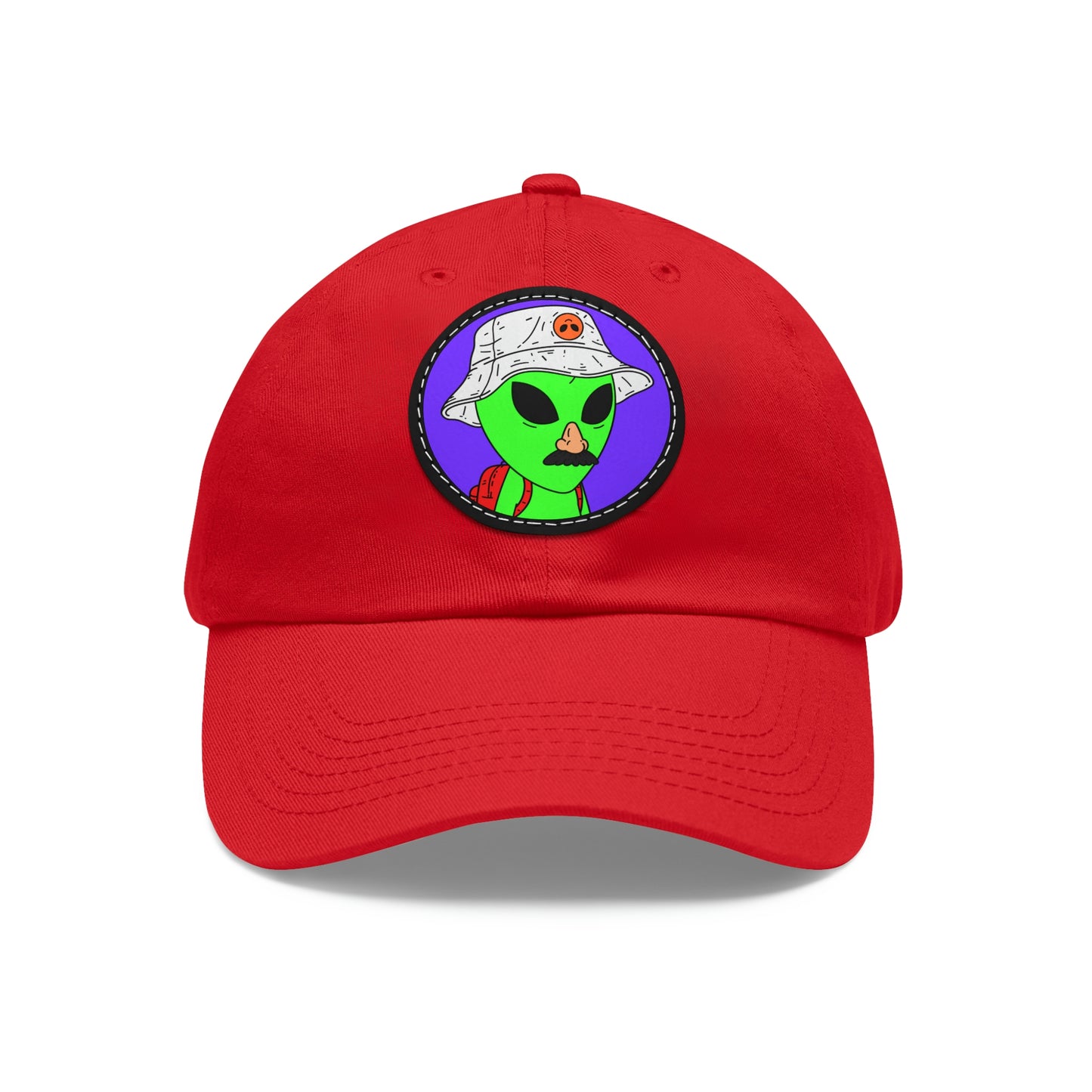 Visitor Green Alien Space Traveler Dad Hat with Leather Patch (Round)