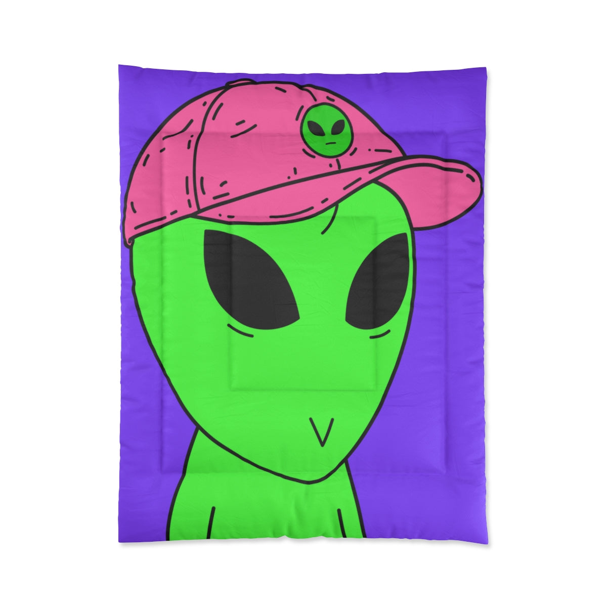 Green Alien V Face Pink Visi hat Visitor Bed Comforter