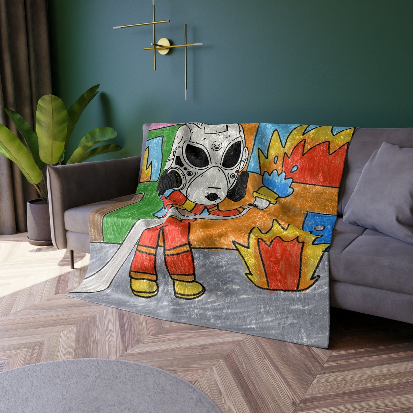 Robot Fire Fighter LOL Alien Visitor Crushed Velvet Blanket