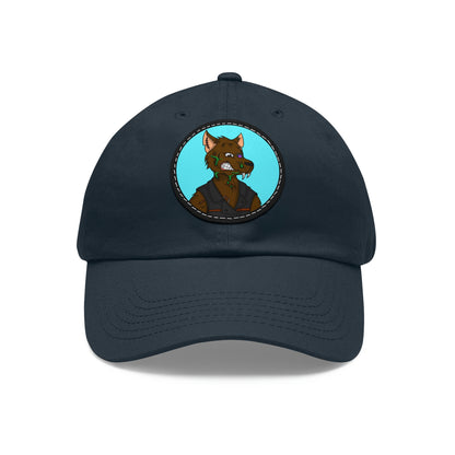 Biker Wolf Dad Hat with Leather Patch (Round)