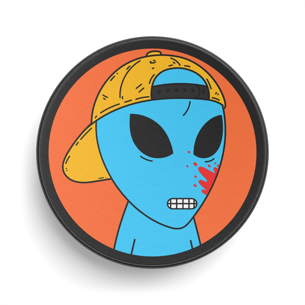 Blue Blood Visitor Alien Cartoon Hockey Puck