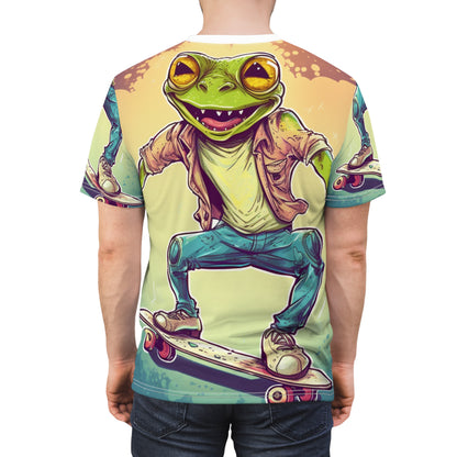 Frog Skateboard Trick Amphibian Sport Graphic Unisex Cut & Sew Tee (AOP)