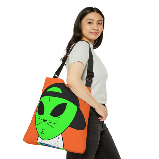 Cat Whiskers Visitor Green Alien Adjustable Tote Bag (AOP)