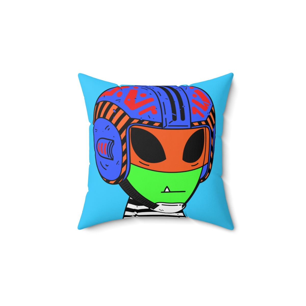 Space Helmet Green Alien Visitor Striped Shirt Spun Polyester Square Pillow