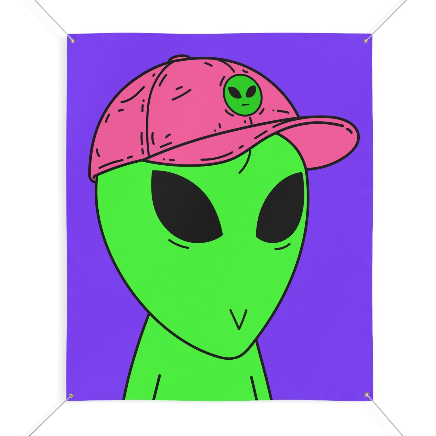 Green Alien V Face Pink Visi hat Visitor Matte Banner