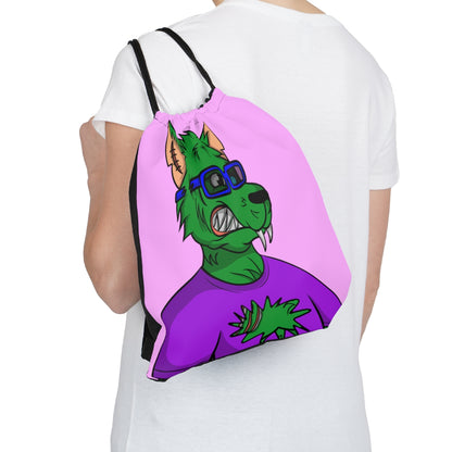 Lobo Piel verde Cyborg Lobo Gafas Camisa morada Ciencia ficción al aire libre Mochila saco