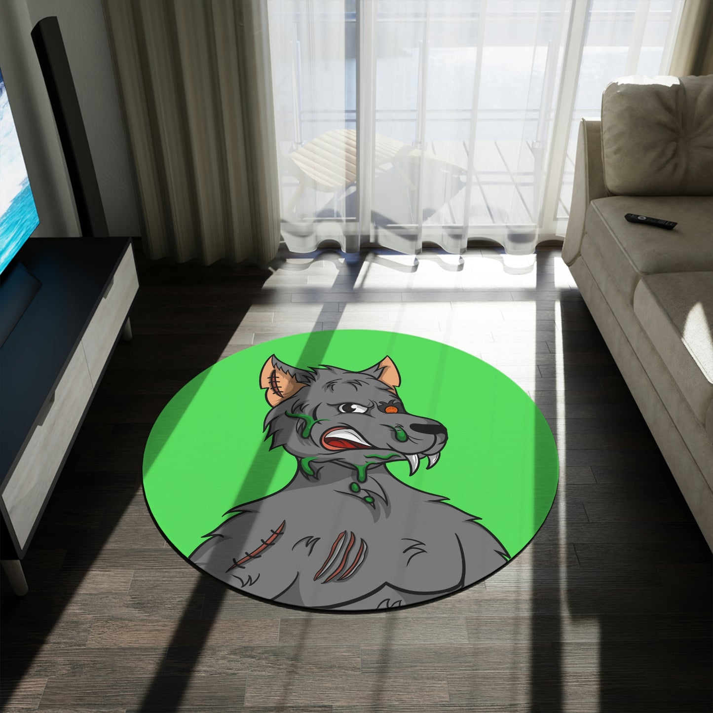 Wolf Grey Cyborg Animal Werewolve Round Rug