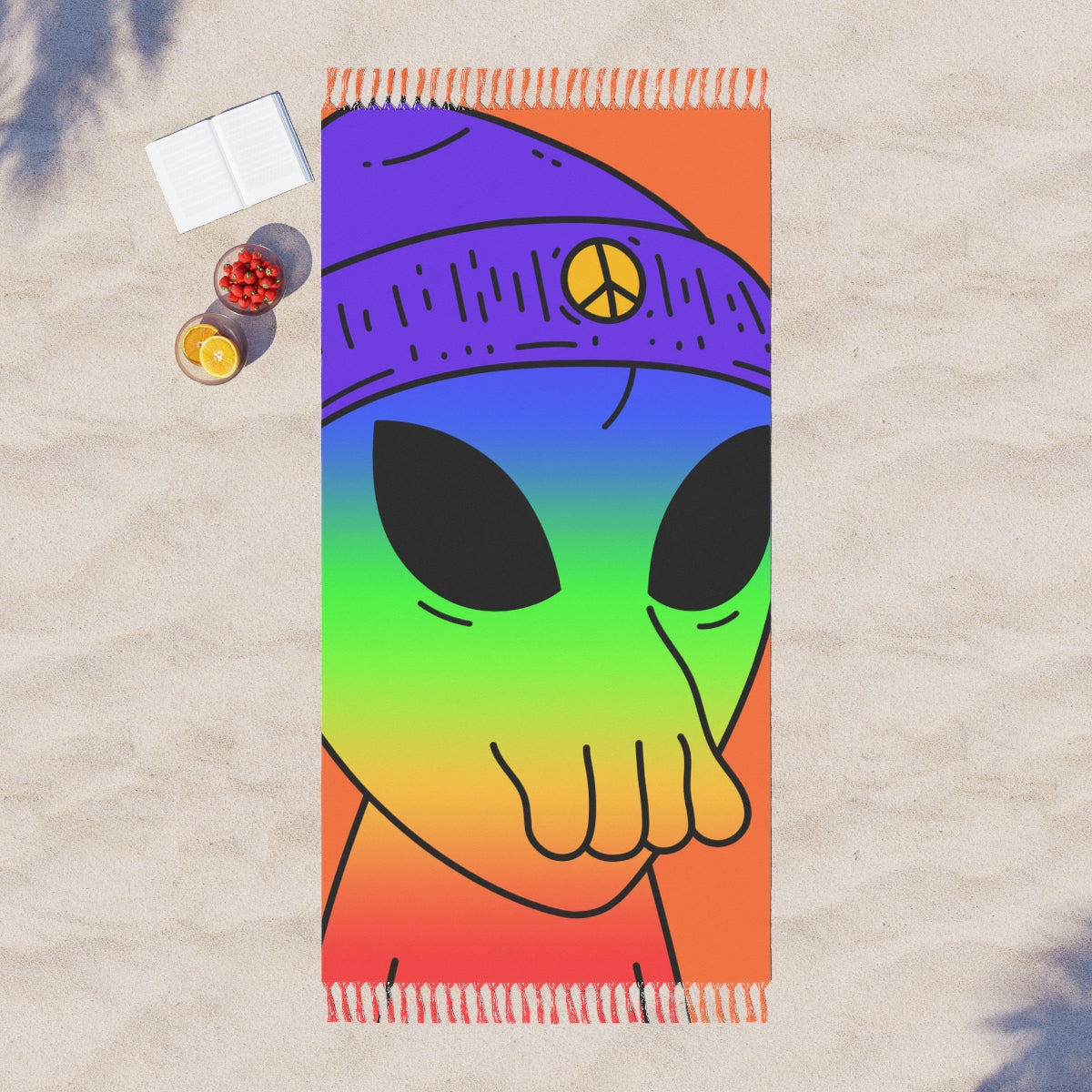 Tela De Playa Rainbow Peace Alien Calamar Boca Visitante Boho