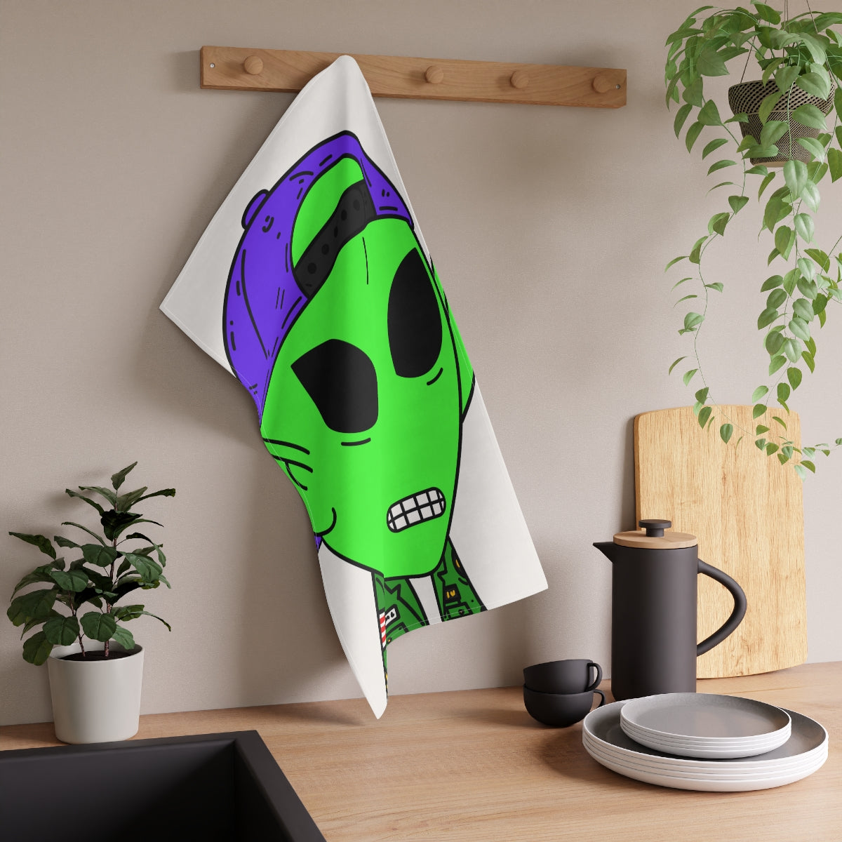 Green Military Army Jacket pointy ear Visitor Alien Kitchen Towel