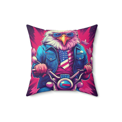 American Bald Eagle Riding Motercycle USA Gang Style Spun Polyester Square Pillow