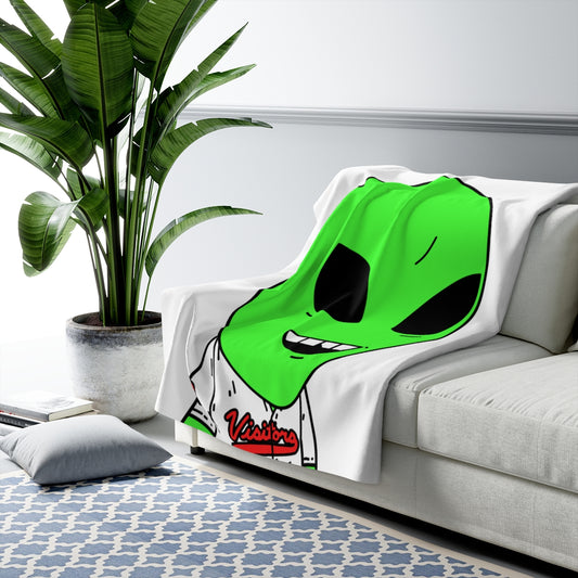 Visi Jersey Chipped Tooth Large Smile Face Green Alien Visitor Sherpa Fleece Blanket