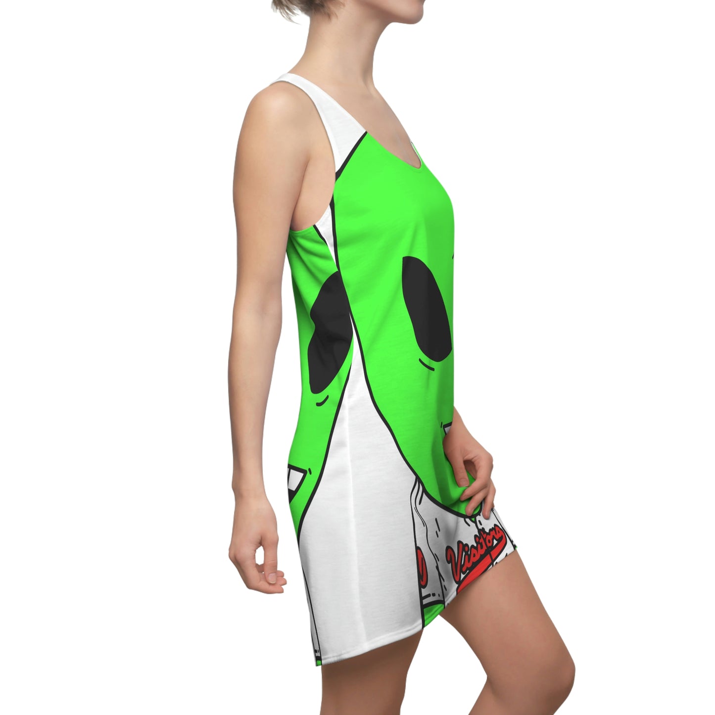 Alien Green Sporty Women's Cut & Sew Racerback Dress (AOP)